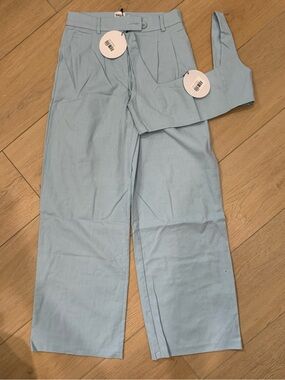 Princess Polly Light Blue Tailored Wide-Leg Pants with Matching Crop Top